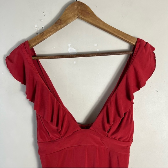 ROBIN PICCONE Lina Ruffle V-neck One Piece Size 6 Brick Red - Picture 6 of 12